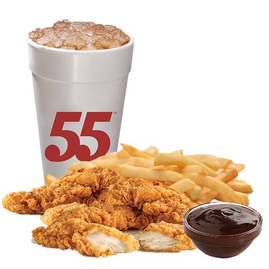 Order 6 Hand-Breaded Chicken Tender Basket food online from Hwy 55 Burgers, Shakes & Fries store, Fayetteville on bringmethat.com