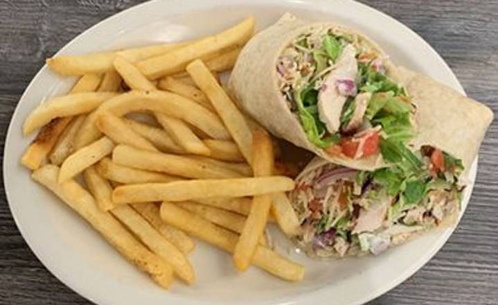 Order Grilled Chicken Caesar Wrap- OO food online from Biscuits Cafe store, Glendale on bringmethat.com