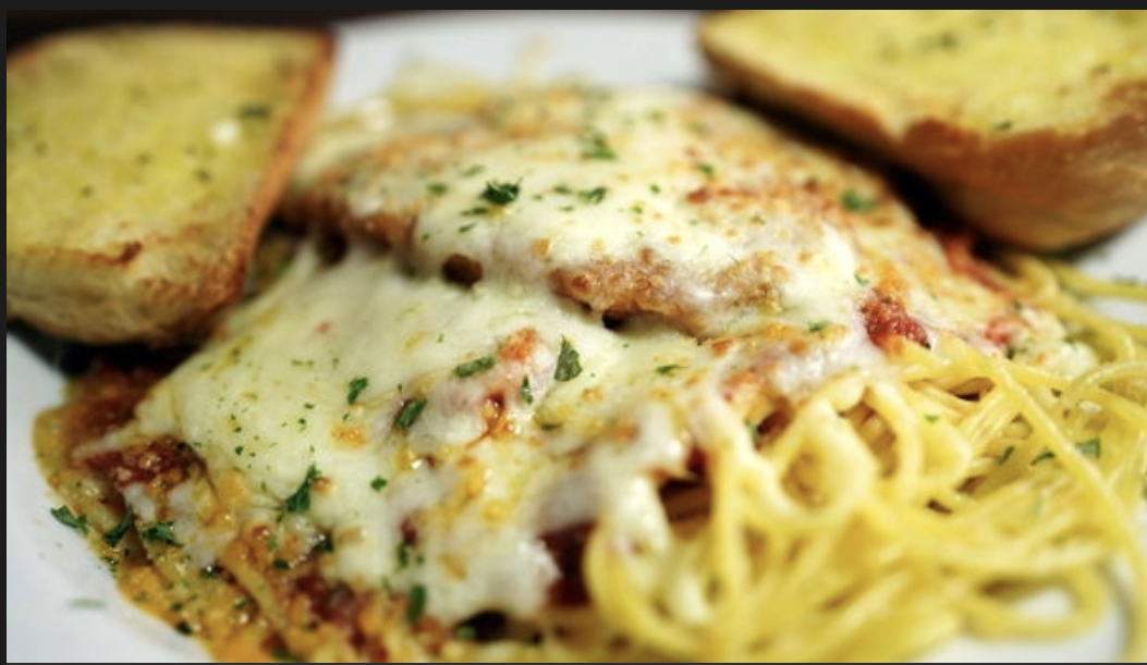 Order Chicken Parmesan Pasta  & Garlic Bread food online from Leaning Tower Pizza & Pasta store, Sherman Oaks on bringmethat.com