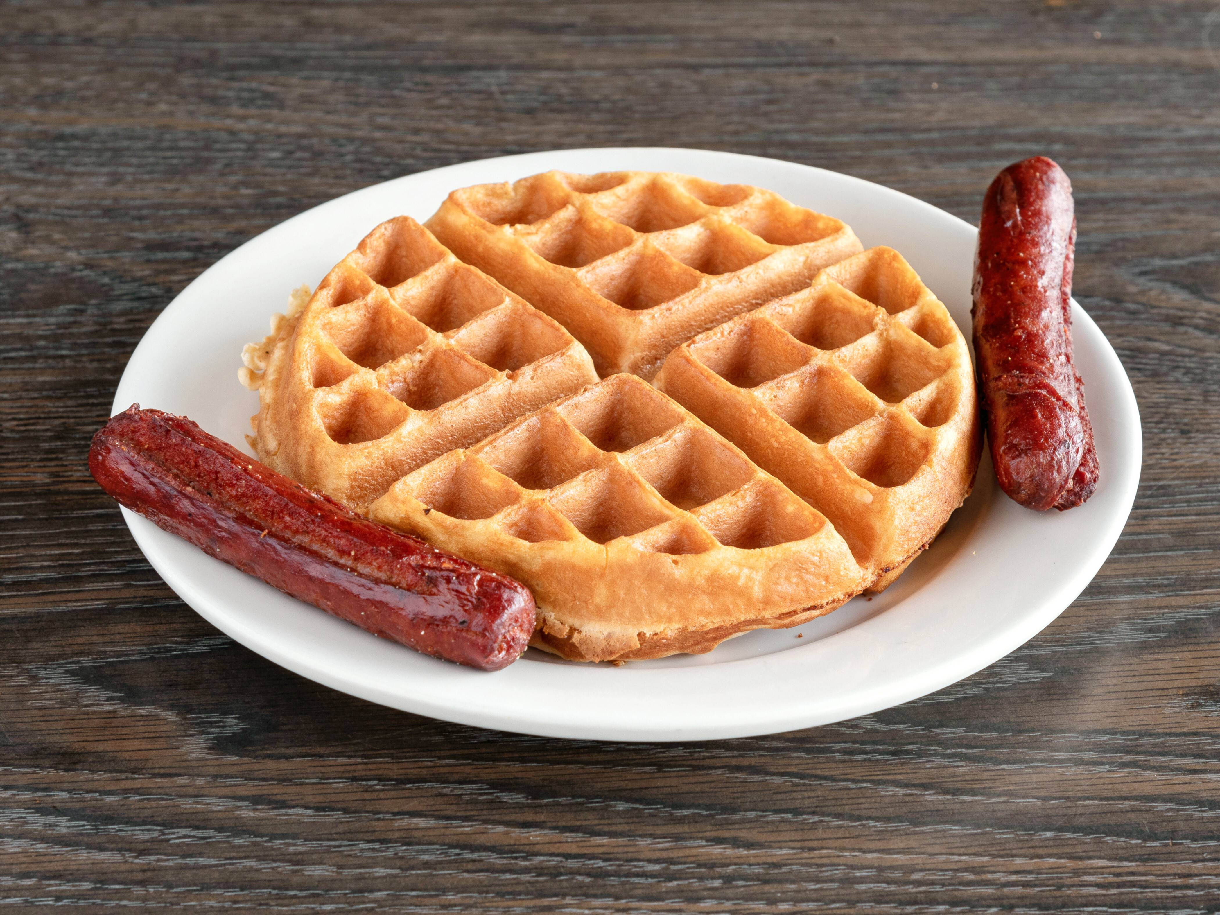 Order 1 Waffle with Hot Beef Sausage food online from Brothers deli restaurant store, Mattapan on bringmethat.com