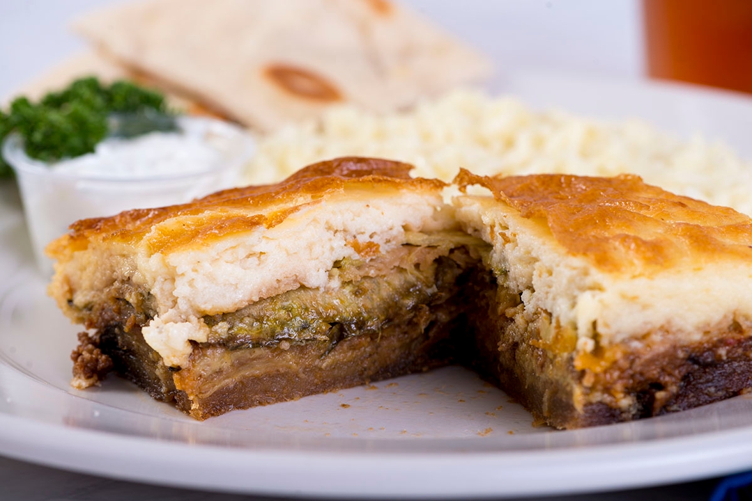 Order Mousaka Platter food online from Papa Gyros store, Canton on bringmethat.com