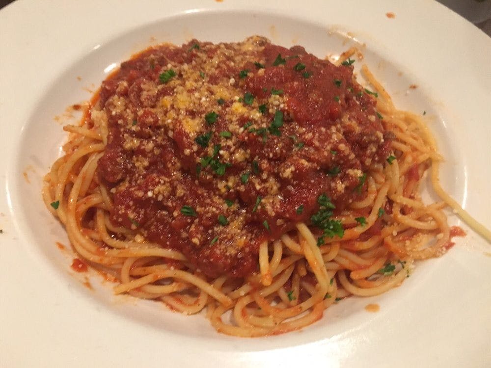 Order Spaghetti with Meat Sauce Lunch - Pasta food online from Lover's Pizza & Pasta store, Dallas on bringmethat.com