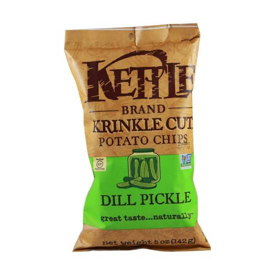 Order Kettle Krinkle Cut Potato Chips Dill Pickle food online from Deerings Market store, Traverse City on bringmethat.com