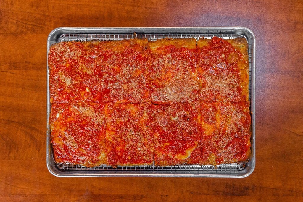 Order Sicilian Upside Down Pizza - 12''x18'' (8 Slices) food online from Pizza D'amore store, Rockaway Park on bringmethat.com