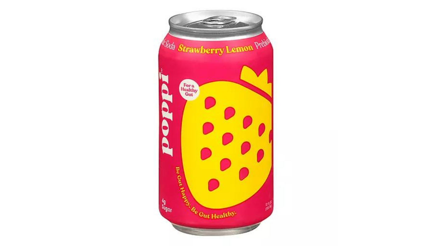 Order Poppi Strawberry Lemon Prebiotic Soda 12oz Can food online from Spikes Bottle Shop store, Chico on bringmethat.com