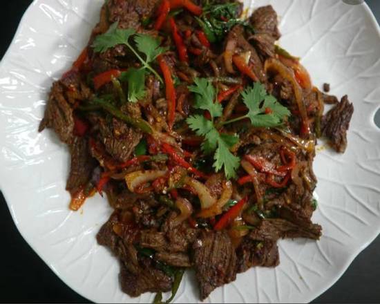 Order Hot & Spicy Beef (qt) food online from Wu's Garden store, Upper Leacock on bringmethat.com