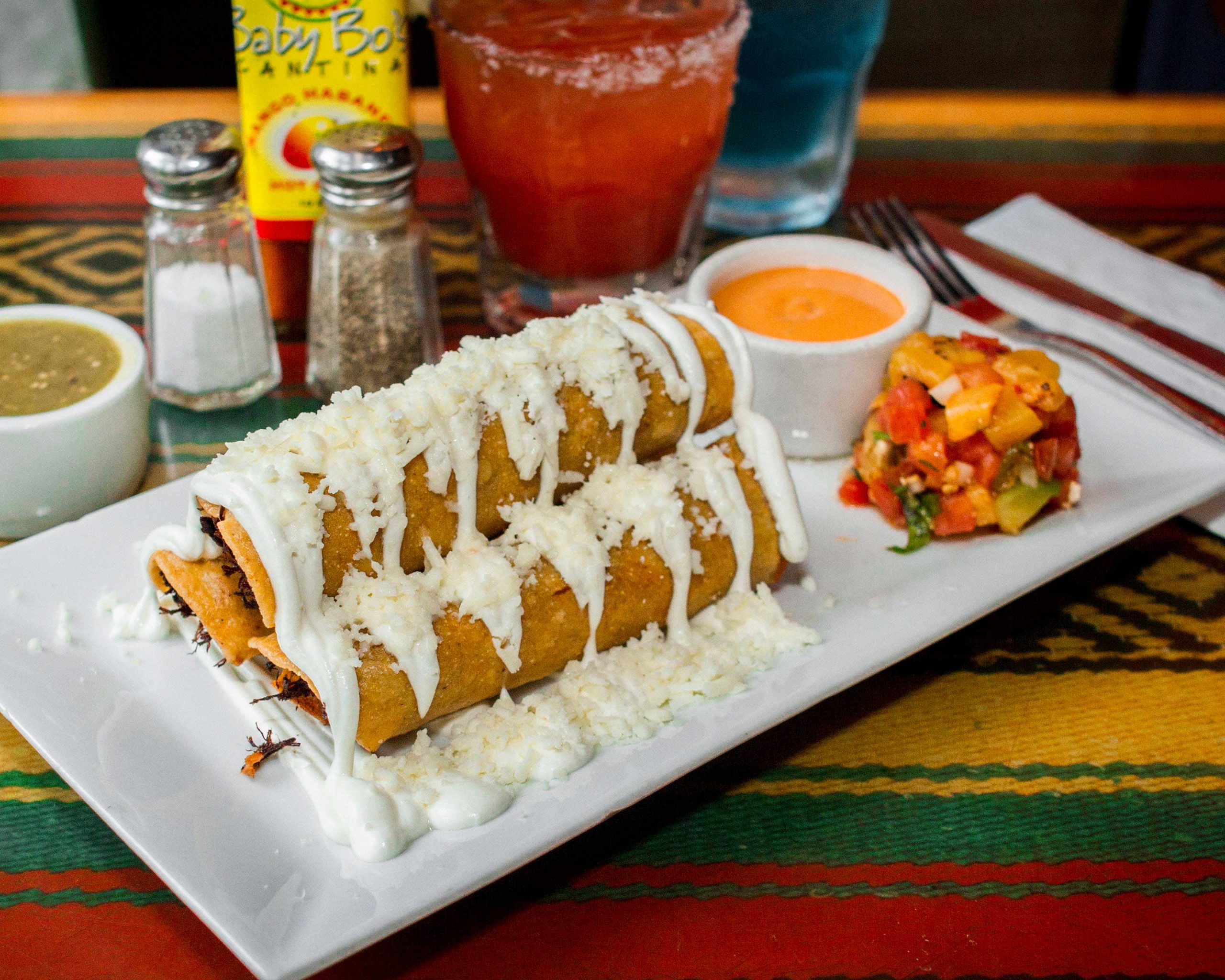 Order Red Chile Chicken Flautas food online from Baby Bo's Cantina store, New York on bringmethat.com