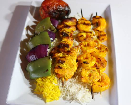Order Shrimp & Salmon Kabob food online from Chickpeas Mediterranean Cafe store, Las Vegas on bringmethat.com
