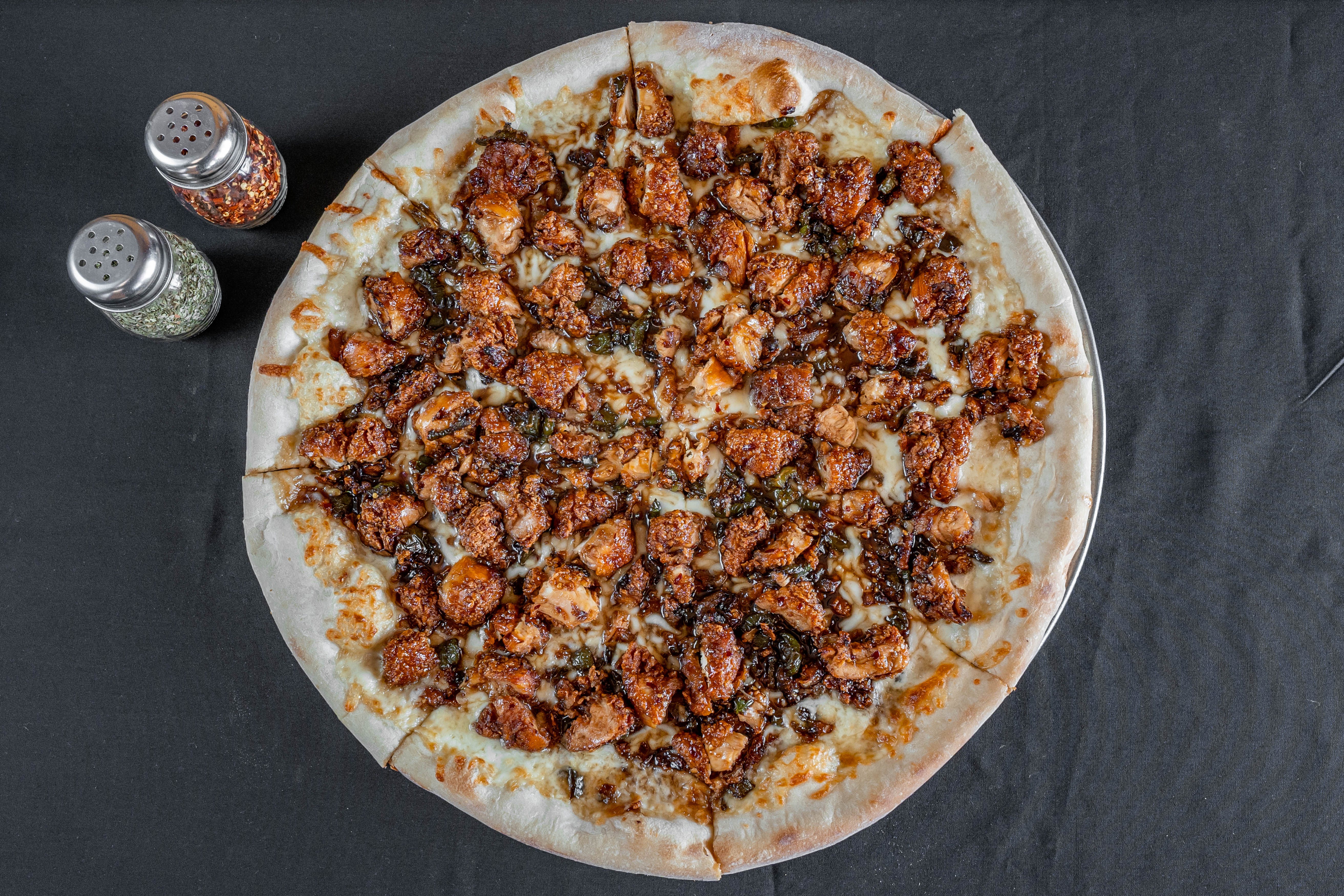 Order Chicken Teriyaki Pizza - Large 16" food online from Nicos Pizza store, New Britain on bringmethat.com