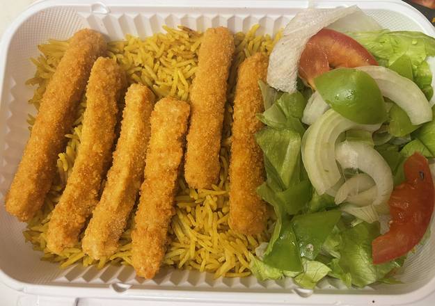 Order Strips (15 pcs) Over Rice food online from Kennedy Fried Chicken store, Monticello on bringmethat.com