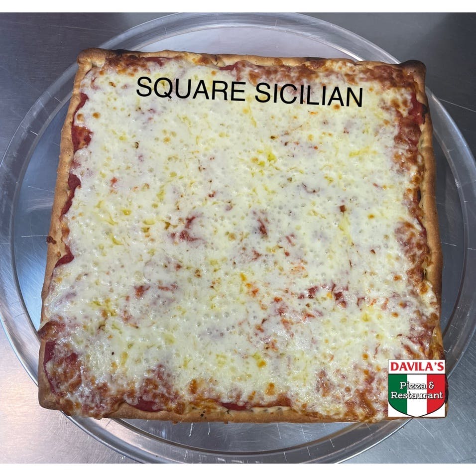 Order Square Sicilian Plain Cheese Pizza - 16" x 16" food online from Davila's Pizza & Restaurant store, Hackettstown on bringmethat.com