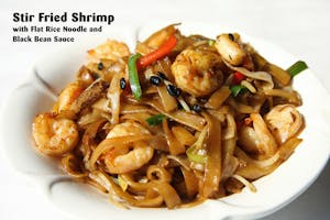 Order 205. Stir-Fried Shrimp Flat Rice Noodle with Black Bean Sauce food online from Triple Crown Restaurant store, Chicago on bringmethat.com