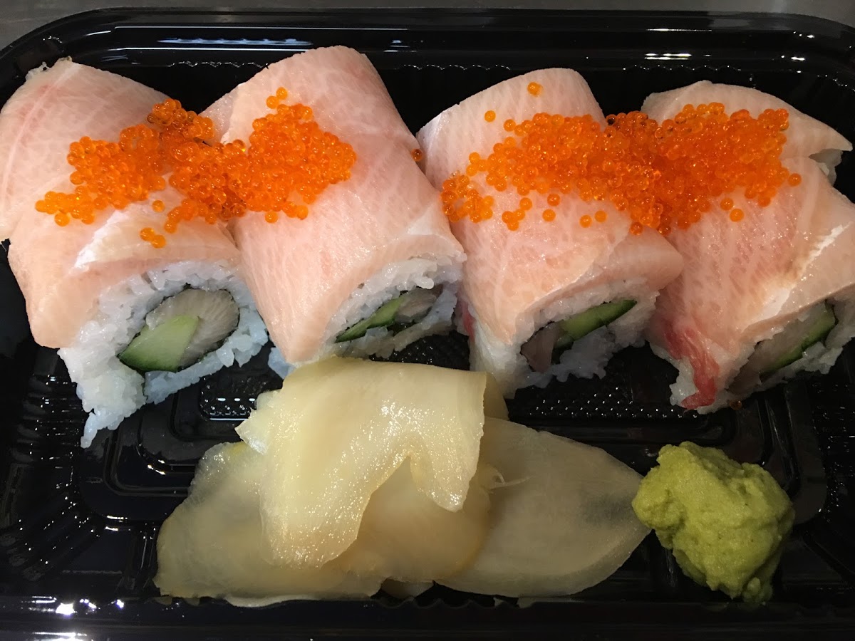 Order 47. Double Hamachi Roll food online from Sushi Kinta store, San Francisco on bringmethat.com
