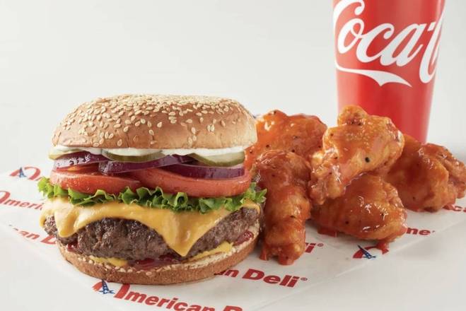 Order Burger Combo (5 pcs Wings and Drink) food online from American Deli store, Statesville on bringmethat.com