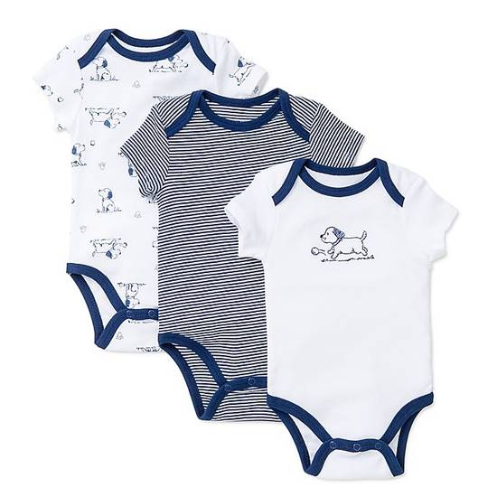 Order Little Me® Newborn 3-Pack Puppy Toile Bodysuits in White/Navy food online from Bed Bath & Beyond store, Lancaster on bringmethat.com