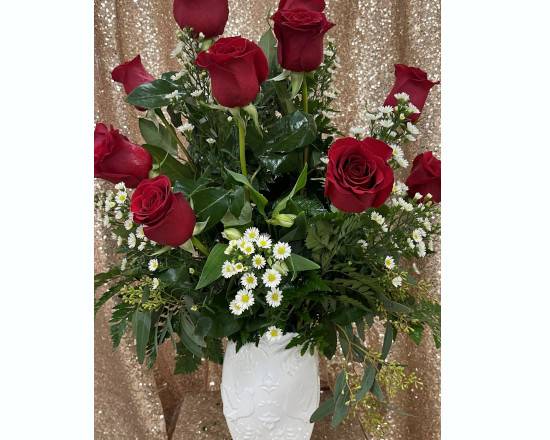 Order Dozen Roses In Vase UA#1 food online from La Villita Party & Flowers store, Joliet on bringmethat.com