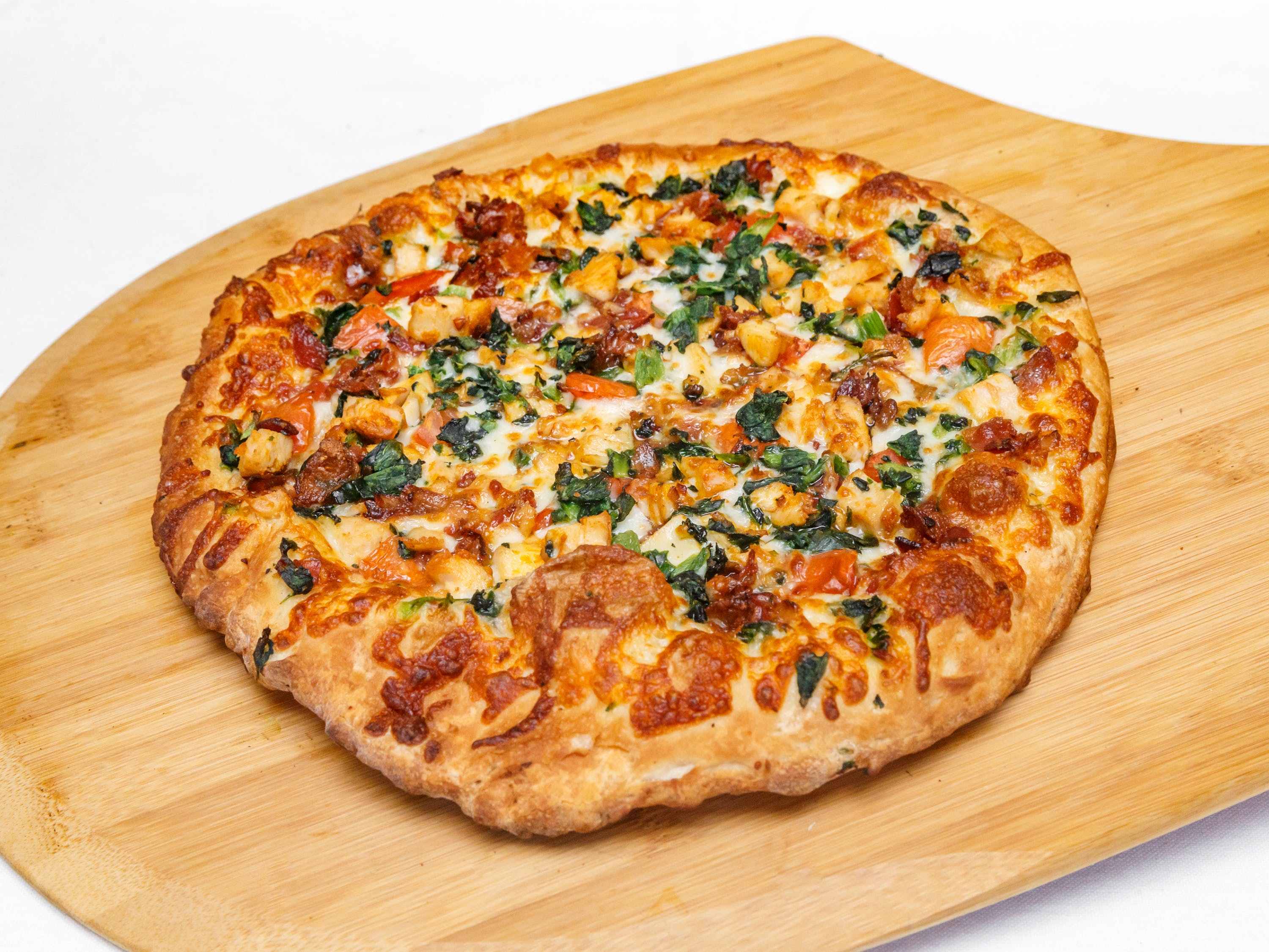 Order Spinach & Chicken Pizza - Small 10'' (6 Cut) food online from Pizza Pronto store, Pittsburgh on bringmethat.com