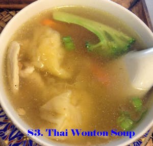 Order S3. Thai Wonton Soup food online from Bua Thai Restaurant store, Old Orchard Beach on bringmethat.com