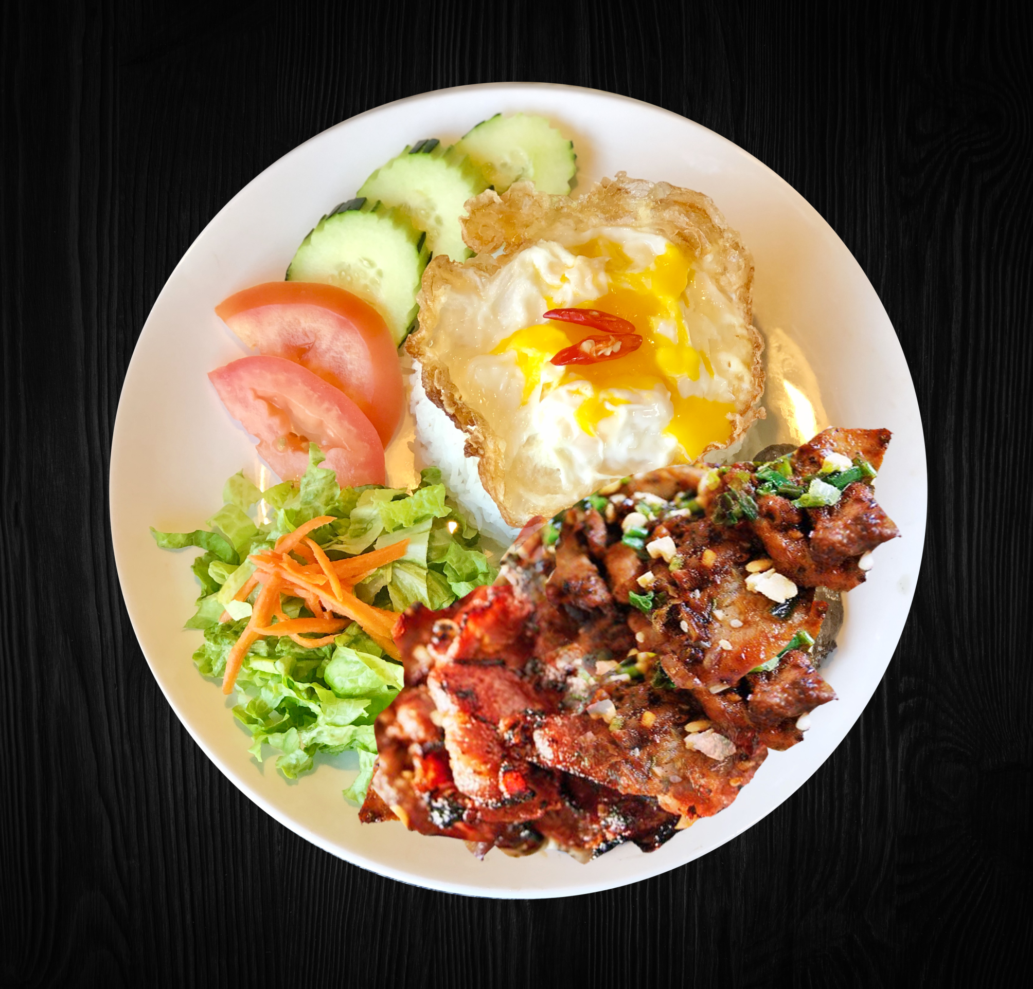 Order Grilled pork + Fried Egg Rice Dish - Cơm Thịt Nướng Trứng Chiên food online from Pho House 99 store, Garden Grove on bringmethat.com