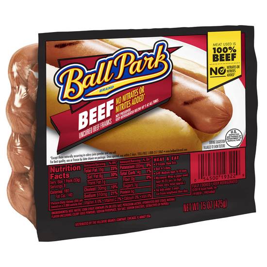 Order Ball Park All Uncured Beef Hot Dogs 8ct 15oz food online from Everyday Needs by Gopuff store, Lansdowne on bringmethat.com