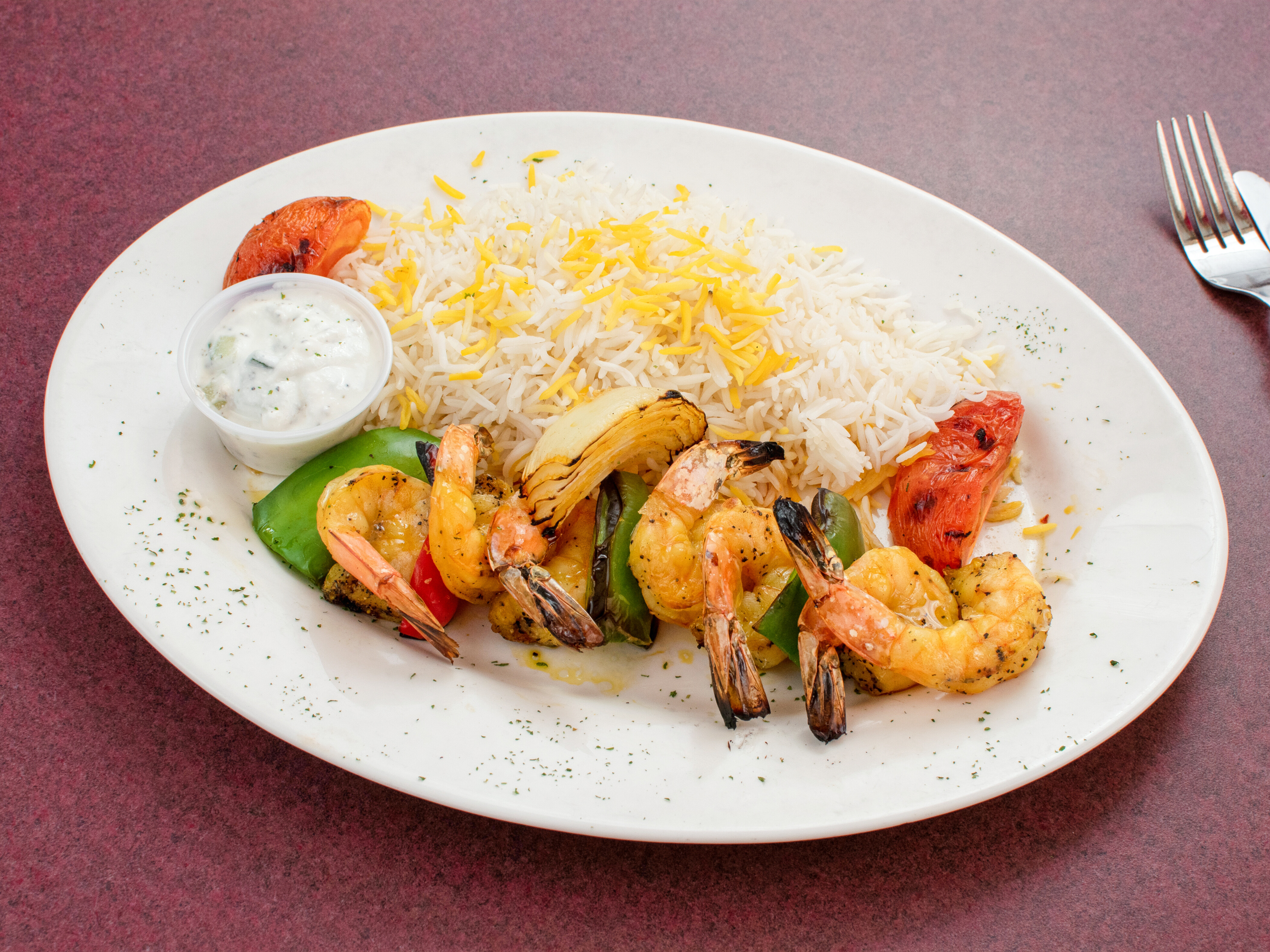 Order Shrimp Kabob food online from Alfredo's Mediterranean Grille and Steakhouse store, Charles Town on bringmethat.com