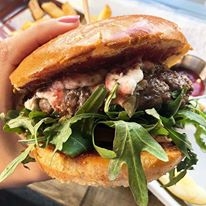 Order Fig Burger food online from The Corner Drafthouse store, San Diego on bringmethat.com