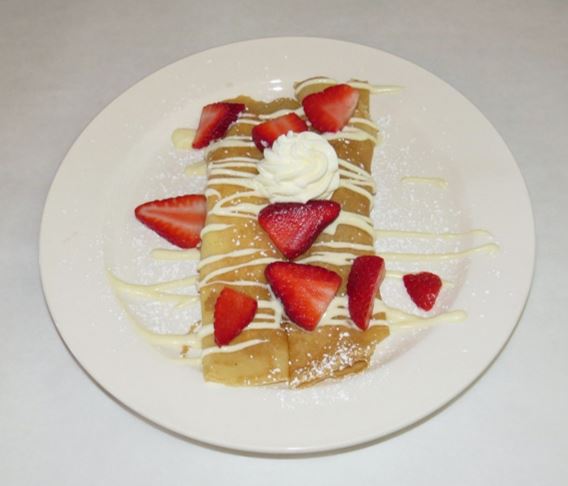 Order Strawberries and Cream Crepes food online from Champagne Bakery store, Encinitas on bringmethat.com
