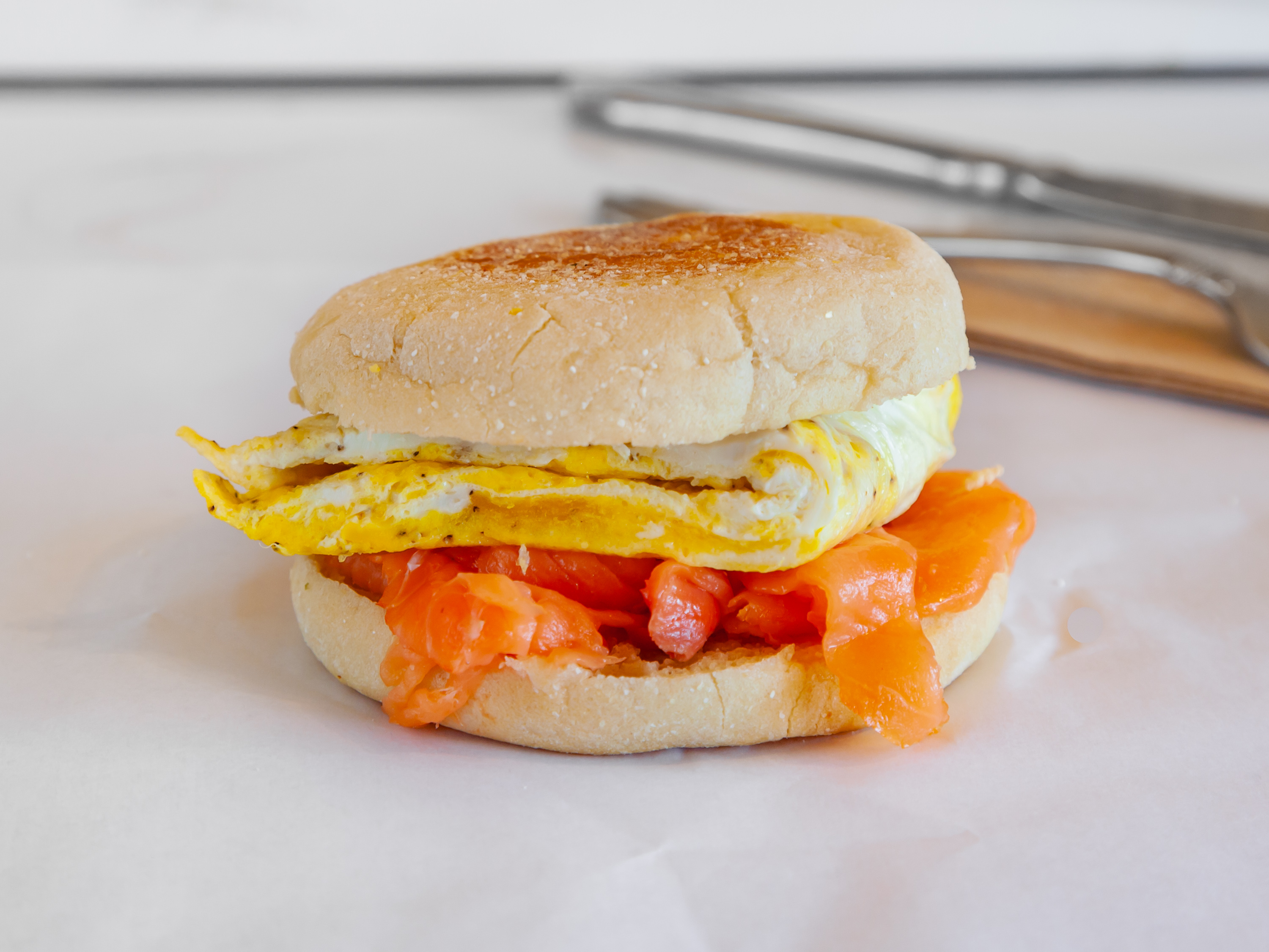 Order Egg and Smoked Salmon Sandwich food online from Burlap Coffee store, Oakland on bringmethat.com