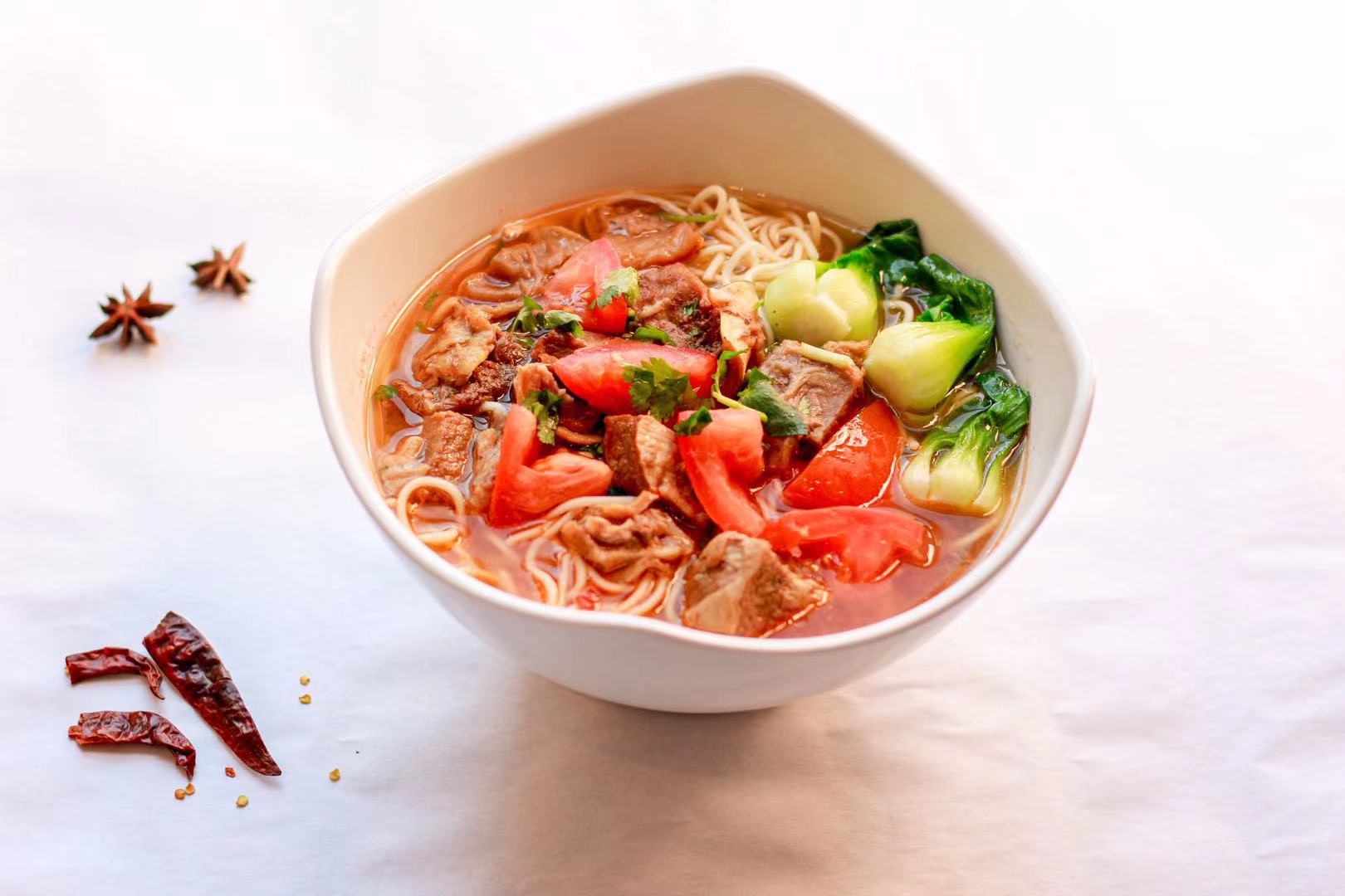 Order Stewed beef Brisket w.Tomato Noodle Soup food online from Noodle & I store, West Lafayette on bringmethat.com
