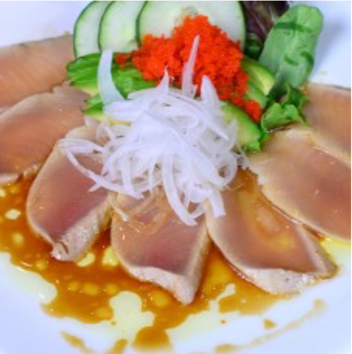 Order Albacore Carpaccio food online from Tabi-Ji Japanese Cuisine store, Orange on bringmethat.com