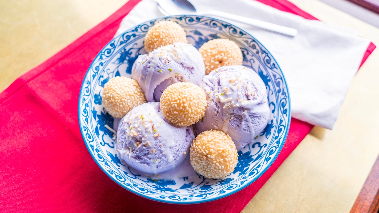 Order Sesame Balls And Taro Root Ice Cream food online from Formosa Cafe store, West Hollywood on bringmethat.com
