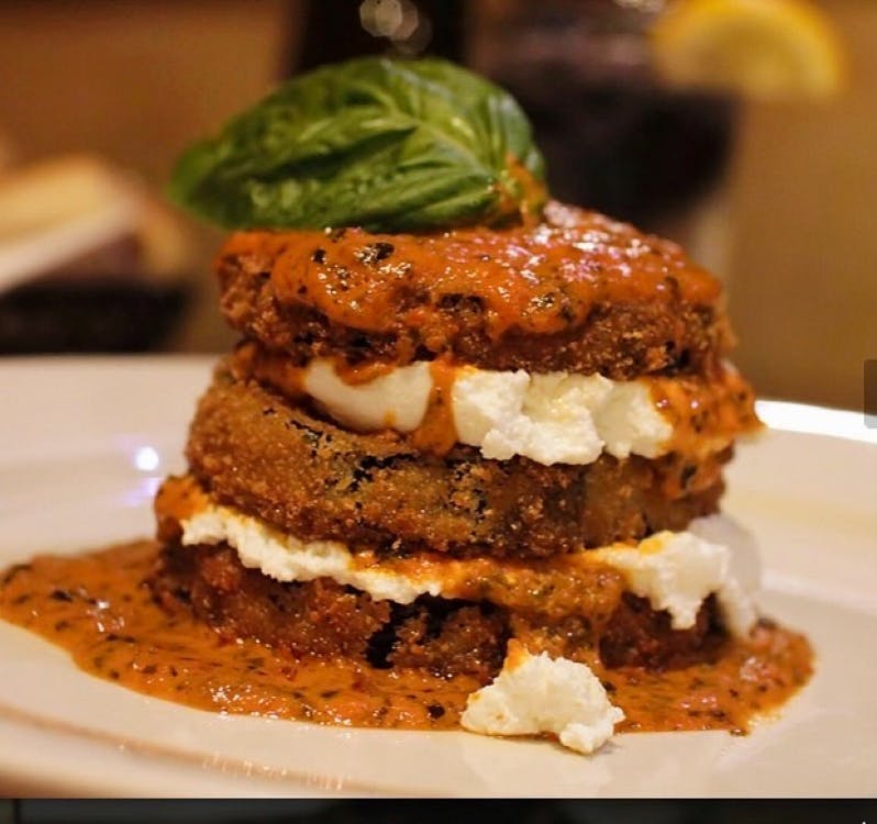 Order Eggplant Tower - Appetizer food online from La Famiglia Pizzeria and Restaurant store, Glen Cove on bringmethat.com