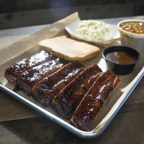 Order Rib Plate food online from Roscoe's Smokehouse store, Burleson on bringmethat.com