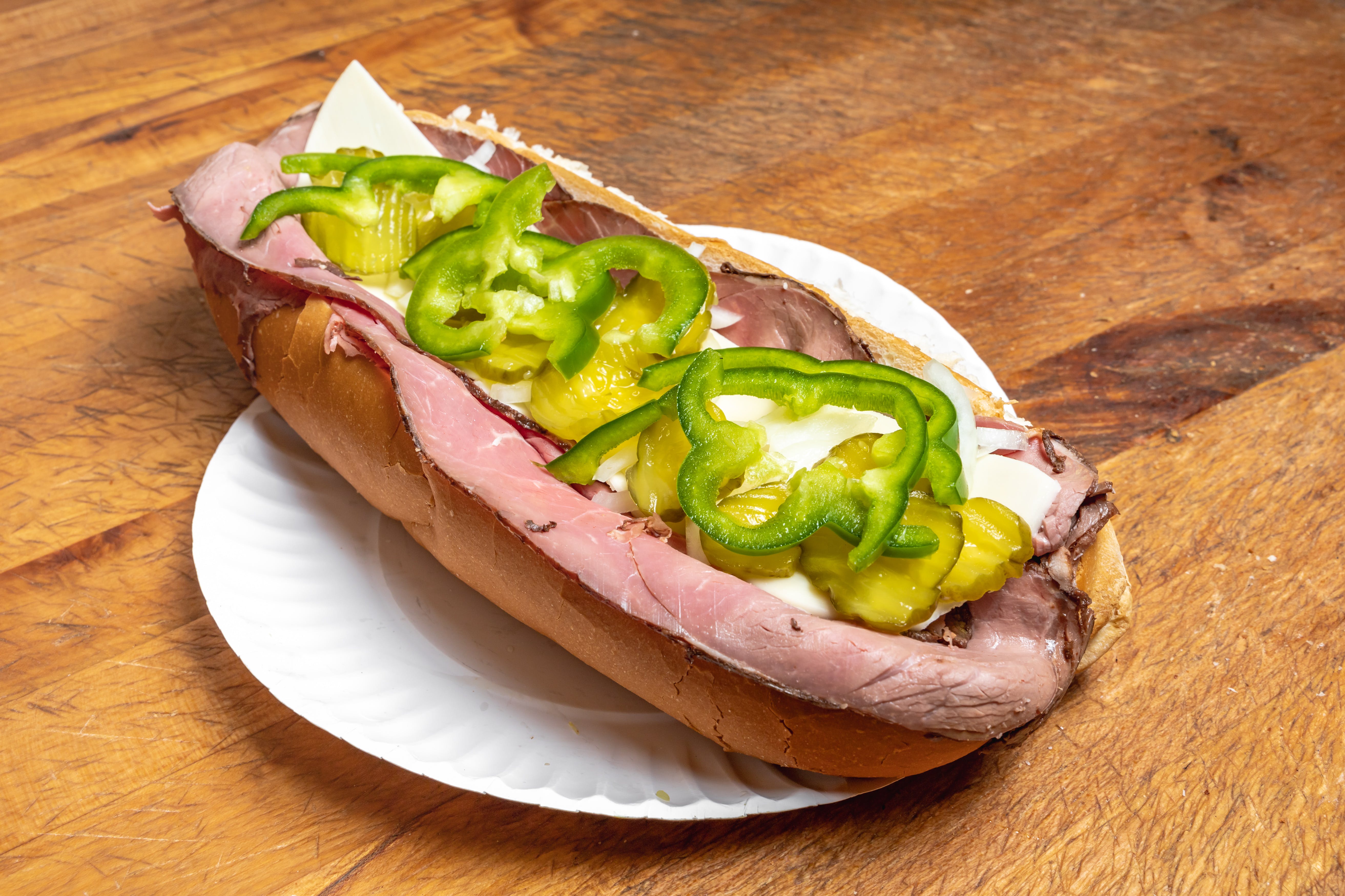 Order Roast Beef Sub - Small 8" food online from Garden Pizza store, Milford on bringmethat.com