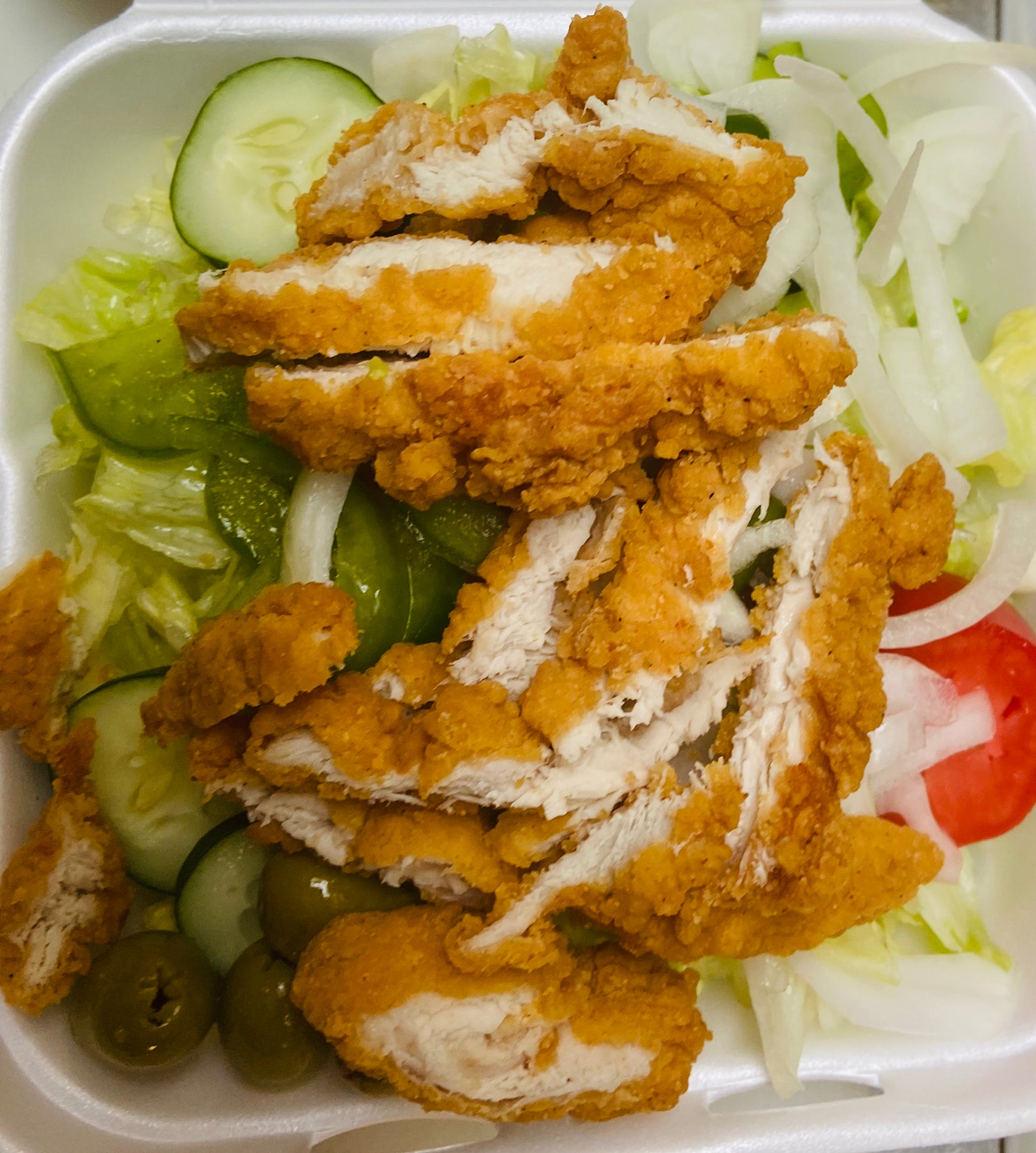 Order Fried Chicken Salad - Salad food online from Bejta's Pizza & Subs store, Greensboro on bringmethat.com