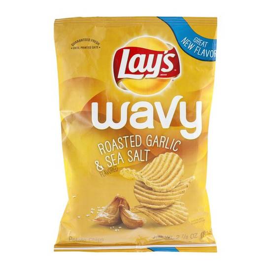 Order Lay's Wavy Potato Chips Roasted Garlic & Sea Salt food online from Deerings Market store, Traverse City on bringmethat.com