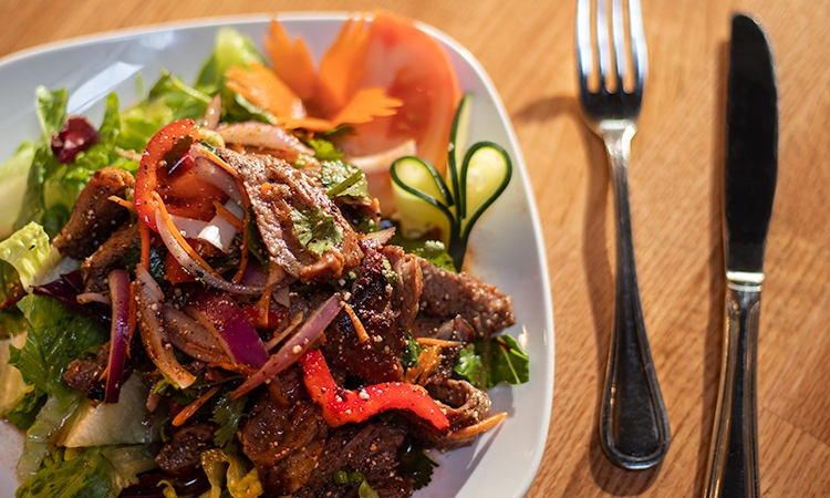 Order Thai Beef Salad (Nam Tok) (Spicy) food online from Pattaya restaurant store, Philadelphia on bringmethat.com