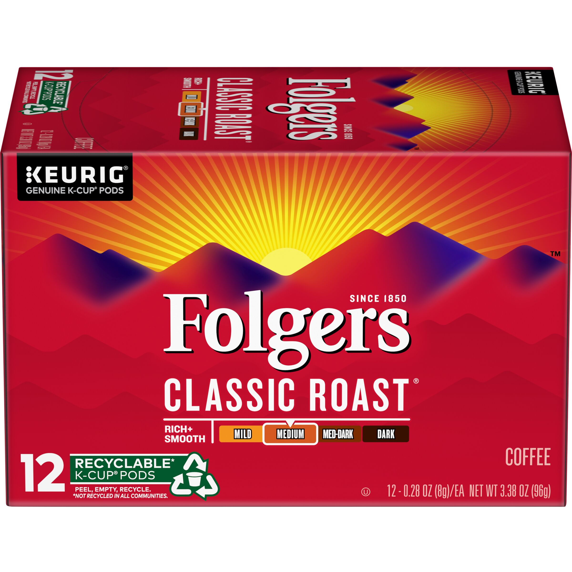 Order Folgers Classic Roast Coffee K-Cups, Medium Roast - 12 ct food online from Rite Aid store, REEDLEY on bringmethat.com