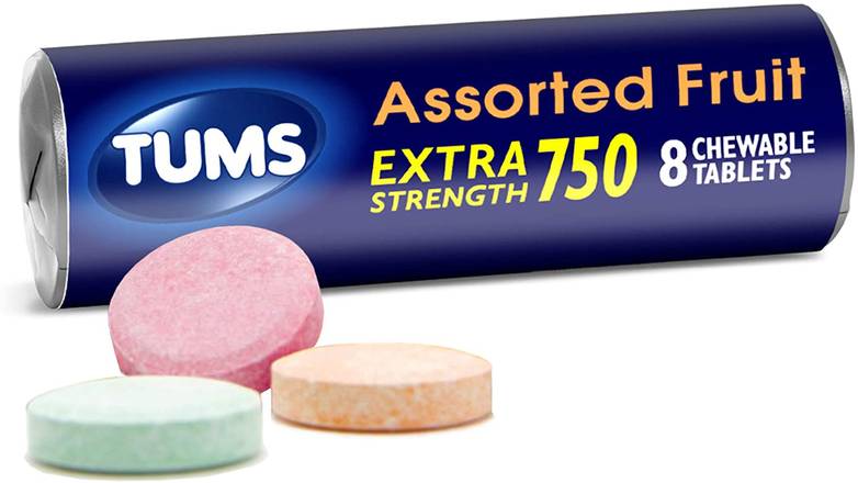 Order Tums Extra Strength 750, Assorted Fruit Flavors - 8 Ct food online from Trumbull Mobil store, Trumbull on bringmethat.com
