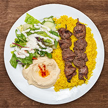 Order 1. Filet Mignon Beef Kebab Plate food online from The Green Olive store, Camarillo on bringmethat.com