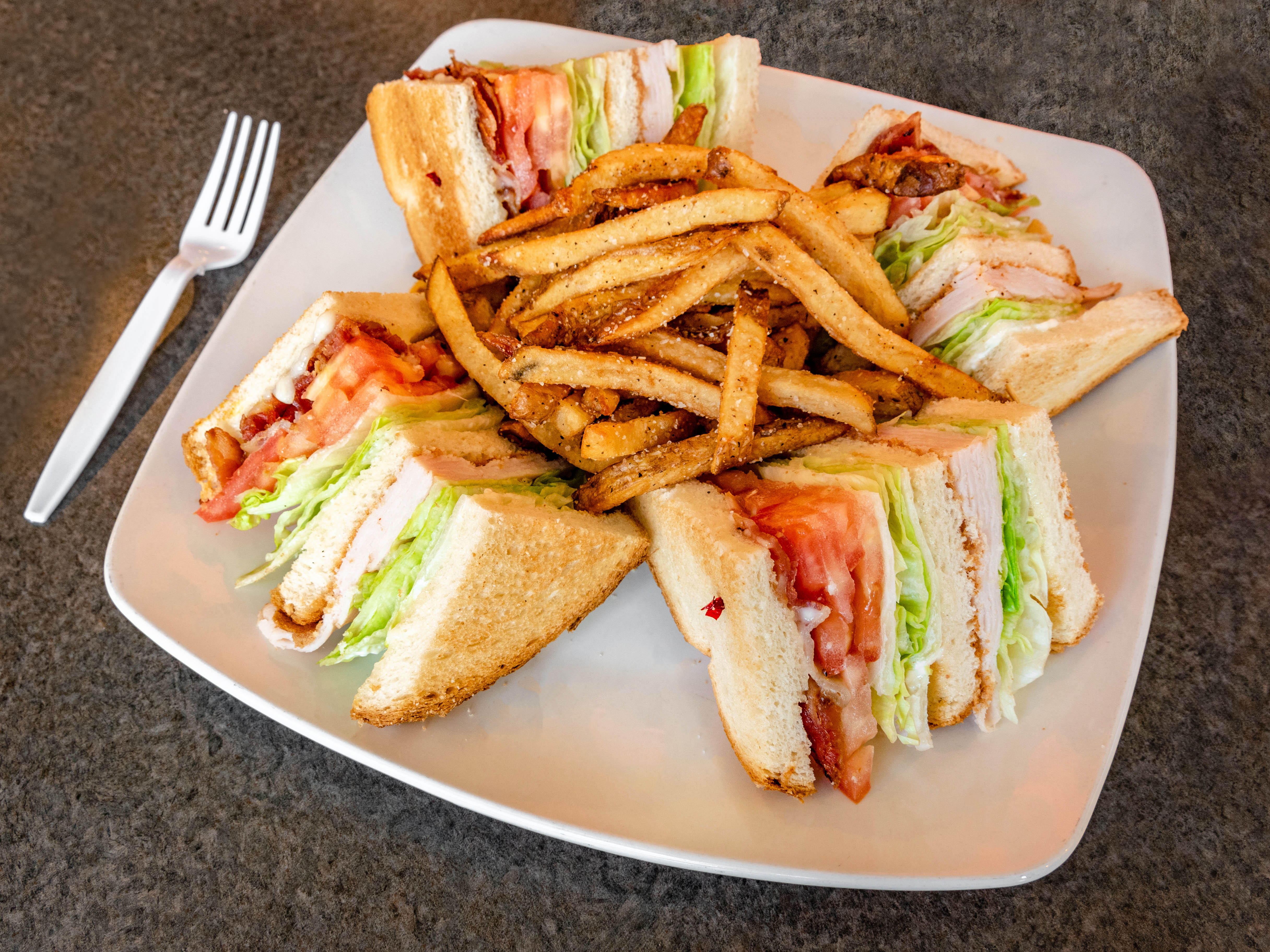 Order Turkey Club Sandwich food online from Manzo's Burger store, Chicago on bringmethat.com