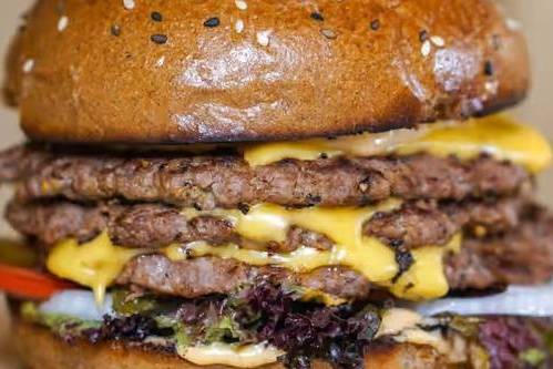 Order Triple Fatty Burger food online from Meaty Man Burgers store, Jonesboro on bringmethat.com