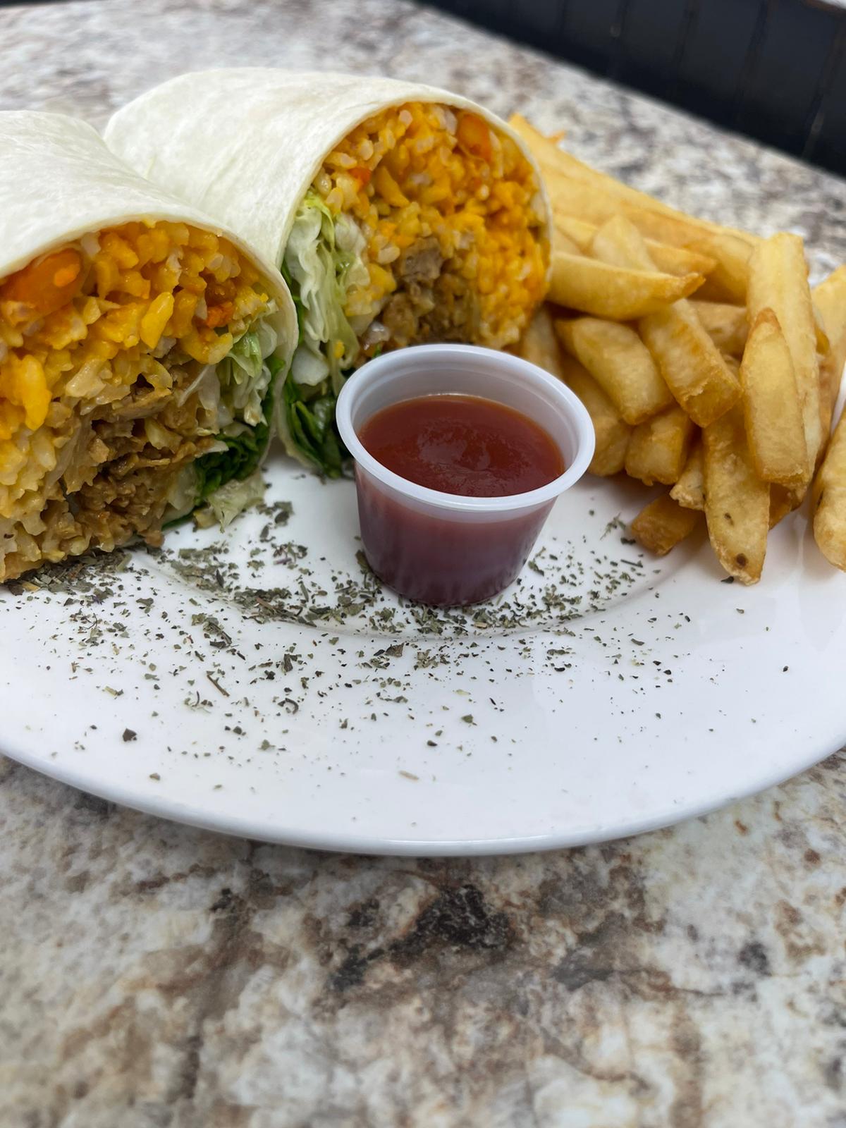Order VEGAN  BURRITO  WITH FRIED food online from Oscar's Kitchen store, Bronx on bringmethat.com