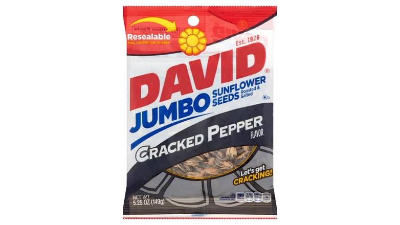 Order David Roasted And Salted Cracked Pepper Jumbo Sunflower Seeds food online from Trumbull Mobil store, Trumbull on bringmethat.com