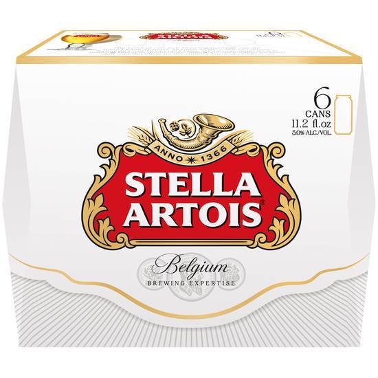 Order Stella Artois, 6pk-12oz can beer (5.2% ABV) food online from Signal Liquor store, Signal Hill on bringmethat.com