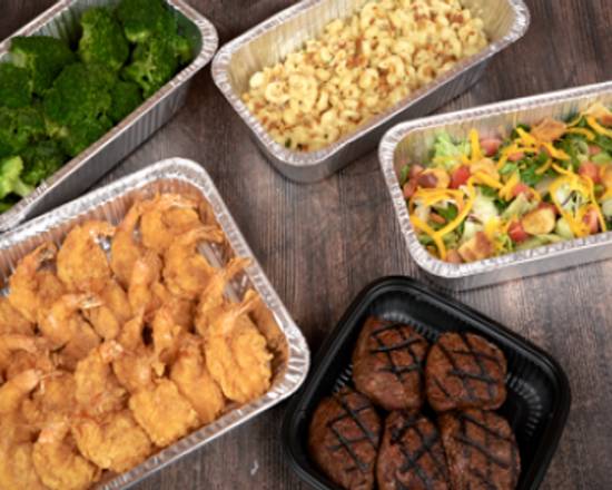Order 6 oz Top Sirloin and Shrimp Family Pack Large food online from Saltgrass Steak House store, Humble on bringmethat.com