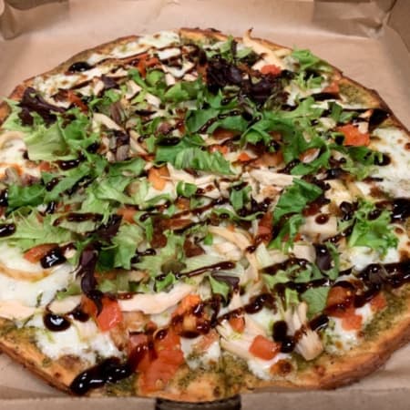 Order Basil Pesto Chicken Flatbread food online from The Casual Pint San Angelo store, San Angelo on bringmethat.com