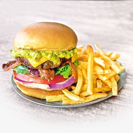 Order Bacon Guacamole Burger food online from Hurricane Sports Grill store, Wichita on bringmethat.com