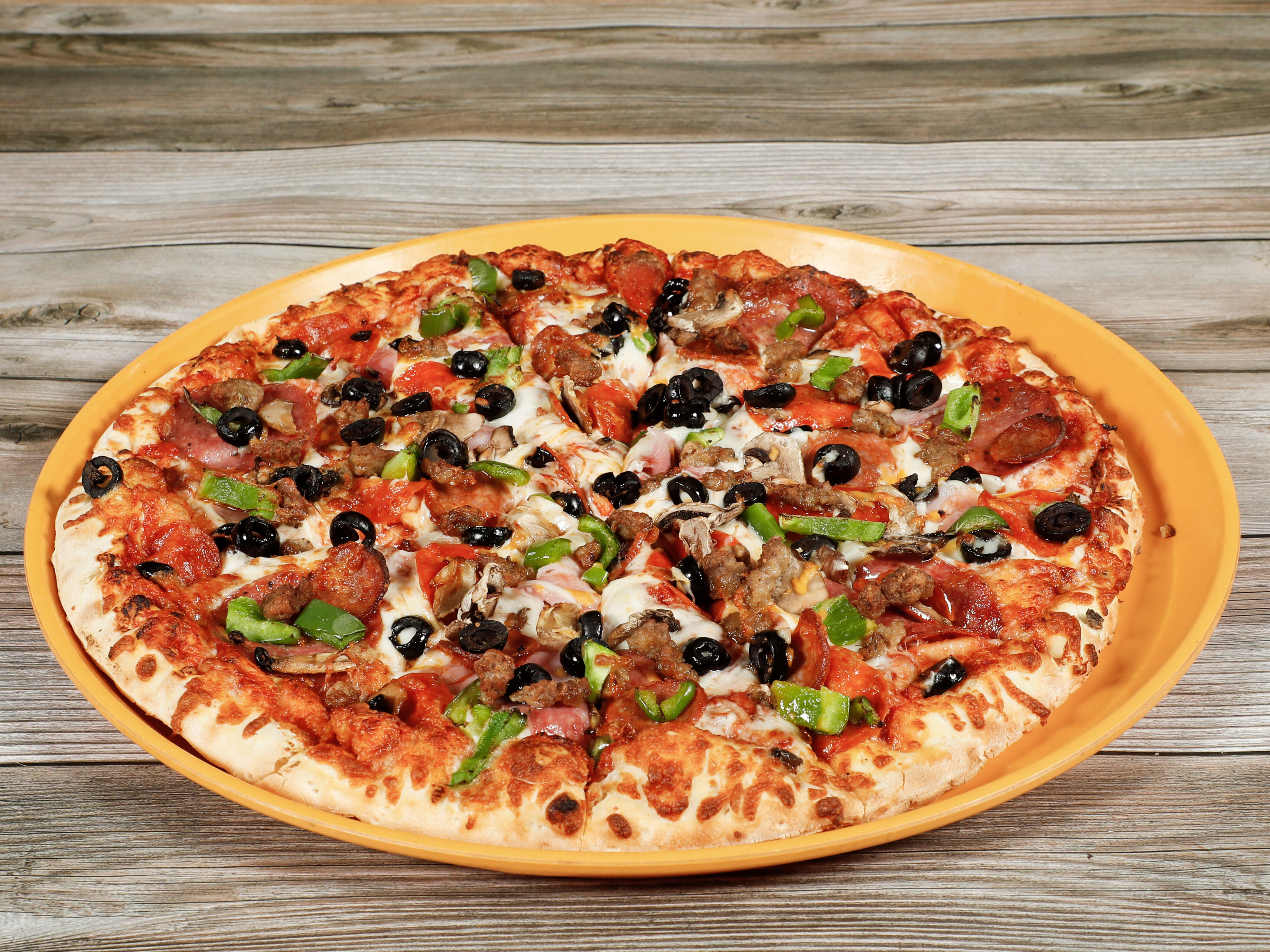 Order Straw Hat's "The Works" Pizza food online from Straw Hat Pizza store, Brentwood on bringmethat.com