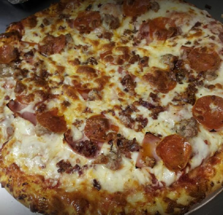 Order 5-Meat Pizza - Small 10'' (4 Slices) food online from Val's Pizza store, Owosso on bringmethat.com